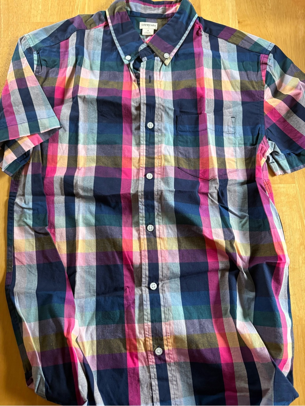 Crewcuts Boys Multicolor Plaid Button-Down Shirt - Navy, Pink & Yellow
